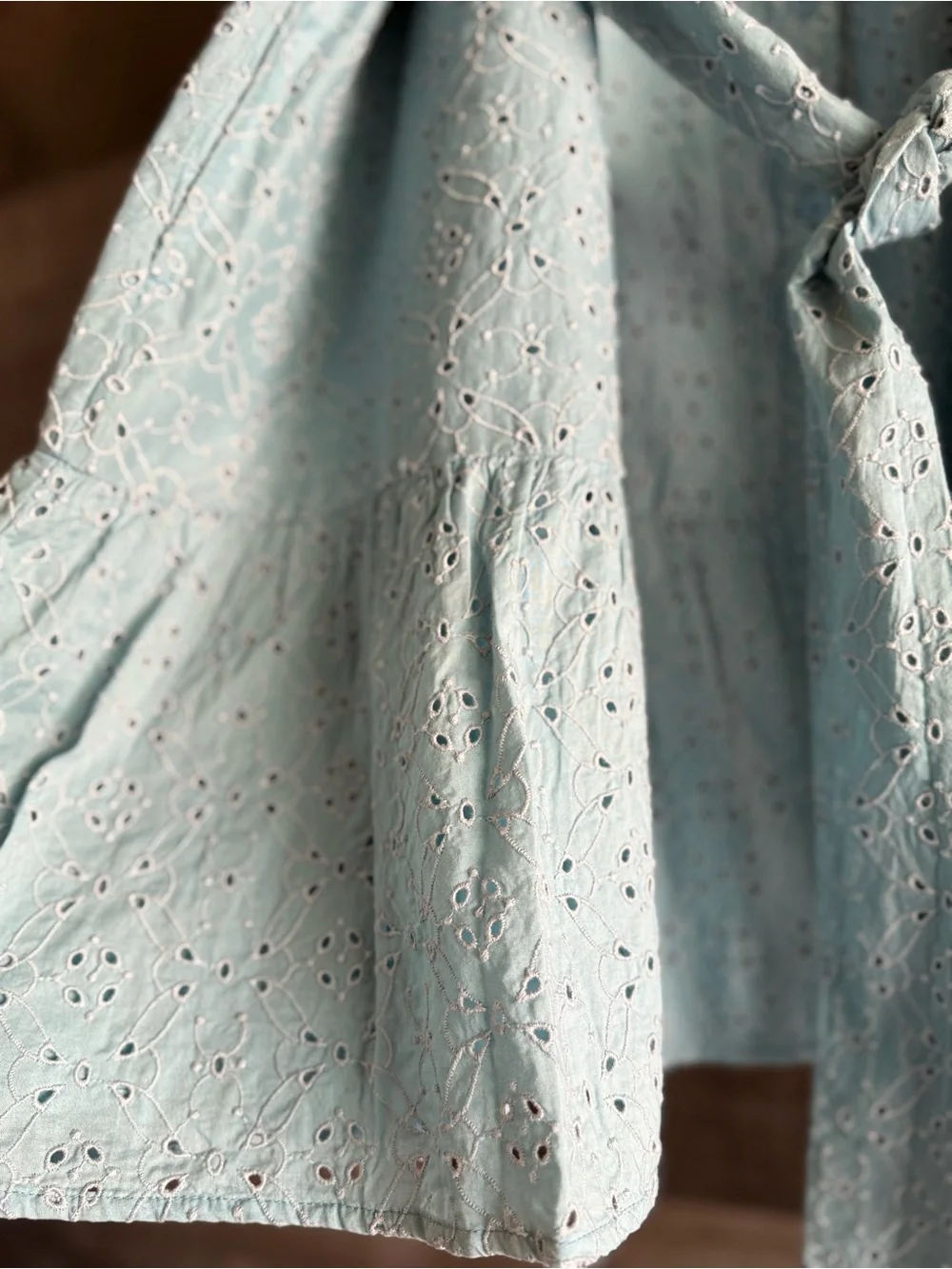 Light Blue Eyelet Shirt Mini Dress with Tie Waist - Picture 4 of 12